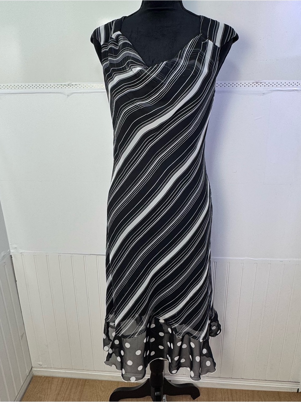 Vintage Ombre Stripe Midi Dress Y2K Cowl Neck Bias Cut Slip sz 6